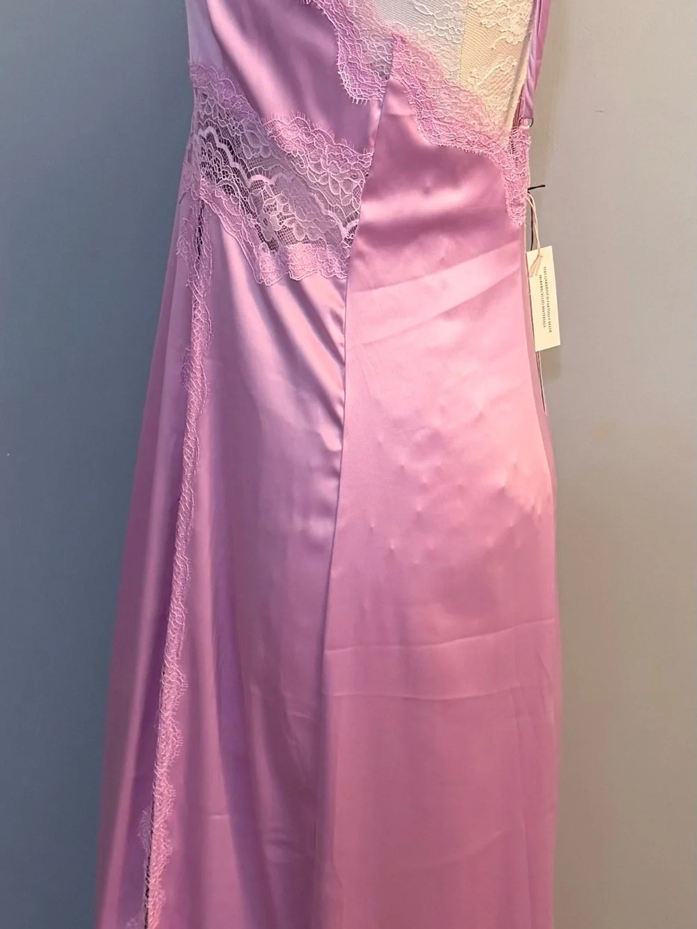 Victoria Secret Long Satin Pink Lace Trim Satin Nightgown & Robe Set